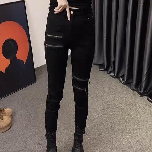 大码女春秋季新款高腰显瘦牛仔裤