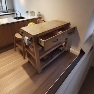 美式 复古实木餐边柜备餐桌咖啡机吧台桌厨移动房中岛台操作料理台