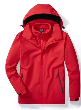 团购跨年大红三合一冲锋衣鸟家女款防风保暖男外套两件套外套情侣