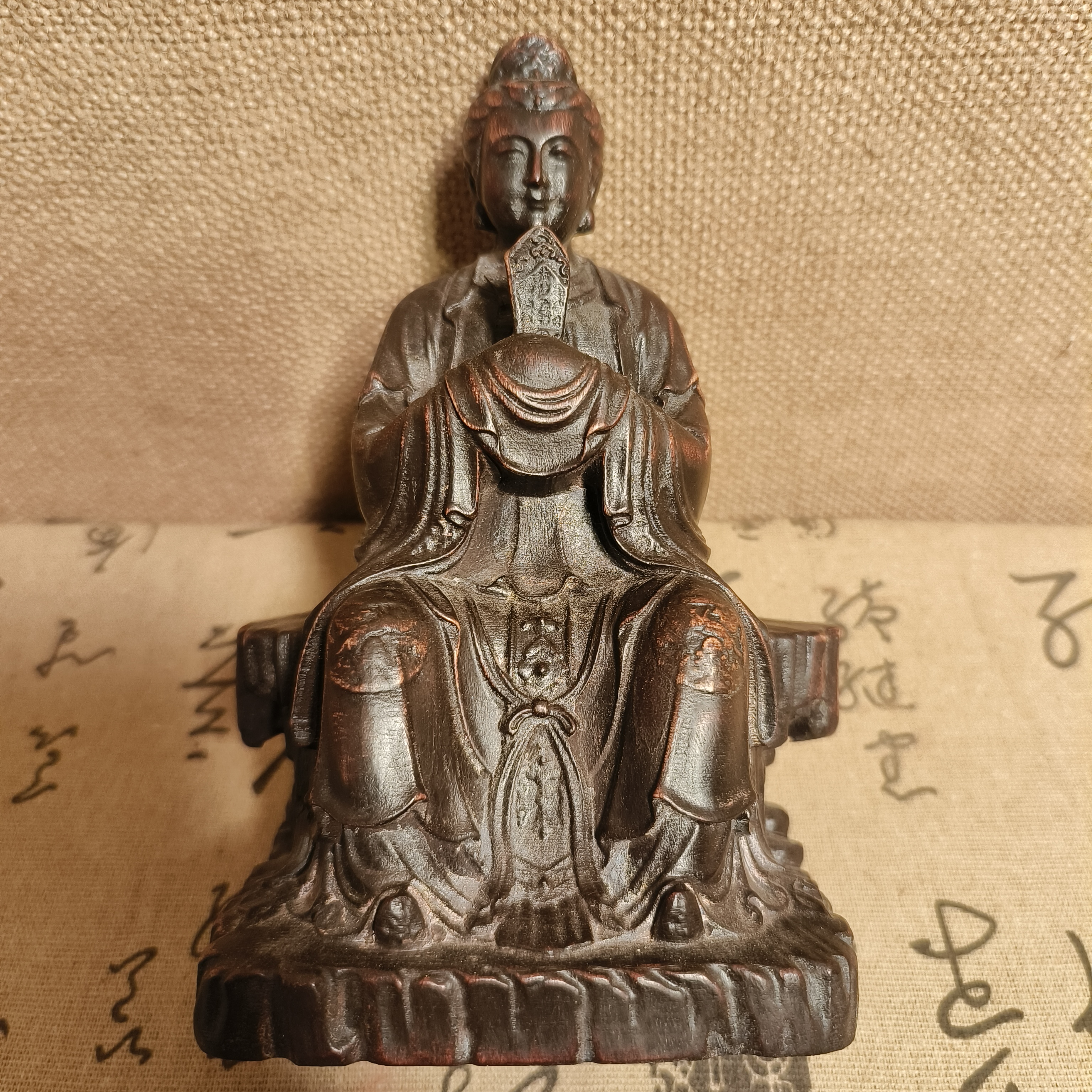 老桃木碧霞元君摆件仿古铜树脂泰山奶奶神像泰山娘娘雕塑乔迁礼品