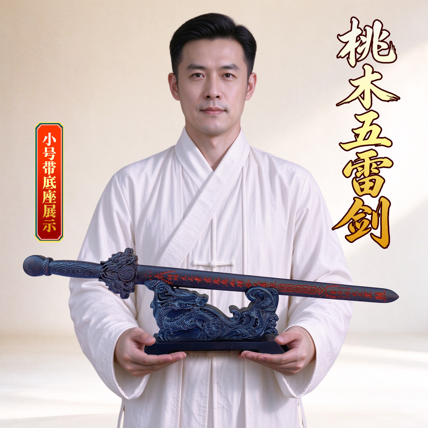 肥城一体桃木剑真桃木双面雕刻
