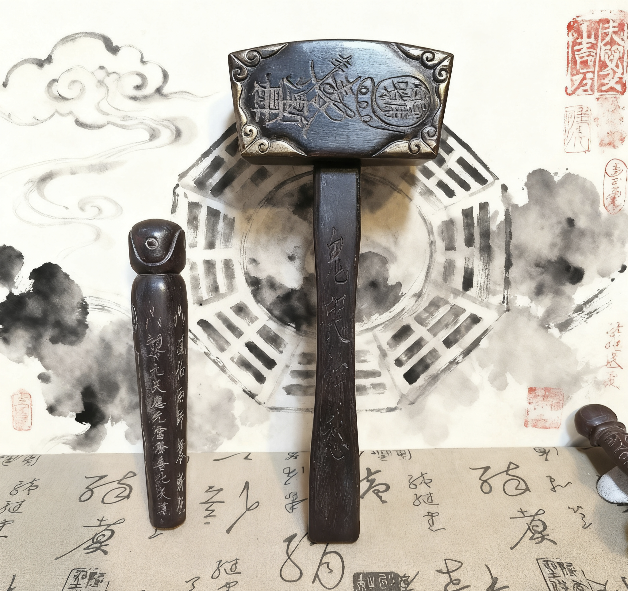 肥城桃木老式复古雷公锤雷公凿