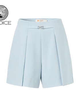 kodice春夏新款蓝色高腰短裤A字裤宽松时尚镶钻扣饰通勤时尚女