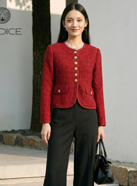 kodice2026春新款红色圆领单排扣短款外套小香风气质时尚百搭
