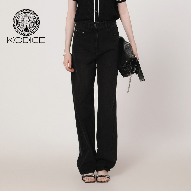 kodice黑色棉质直筒阔腿牛仔裤