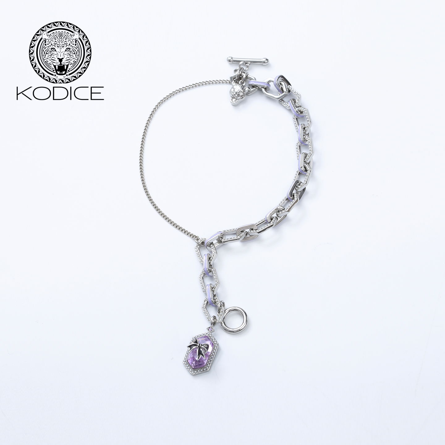 kodice紫色菱形石logo豹头手链