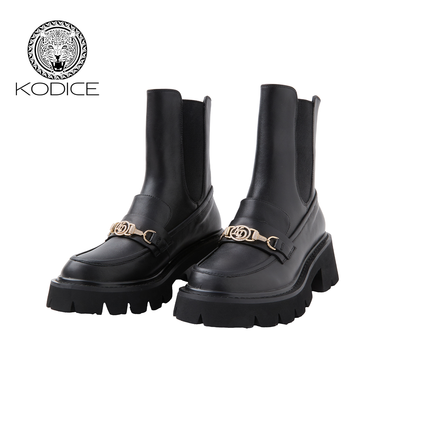 kodice黑色镶钻厚底高帮乐福鞋