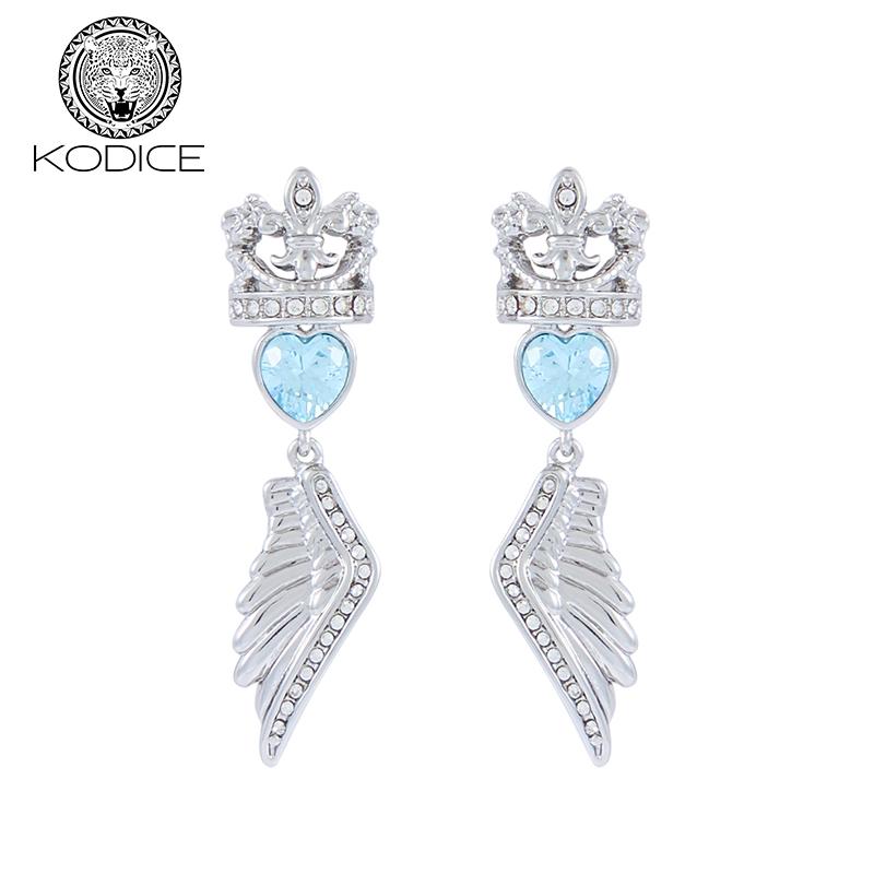 KODICE银色镶钻心形石翅膀耳环