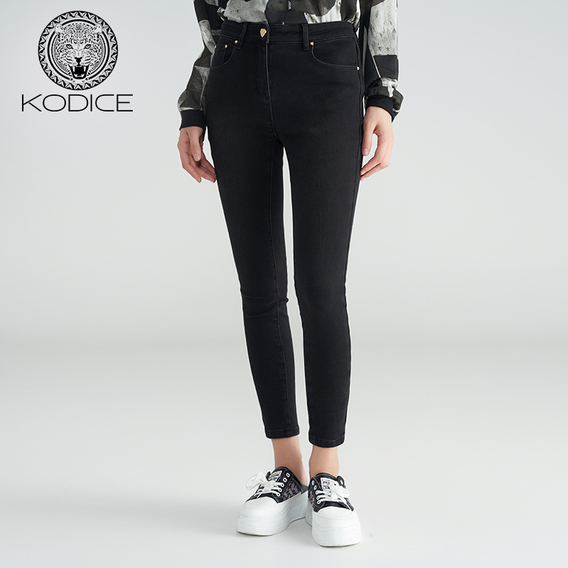 KD女拉链一粒扣棉质紧身牛仔裤