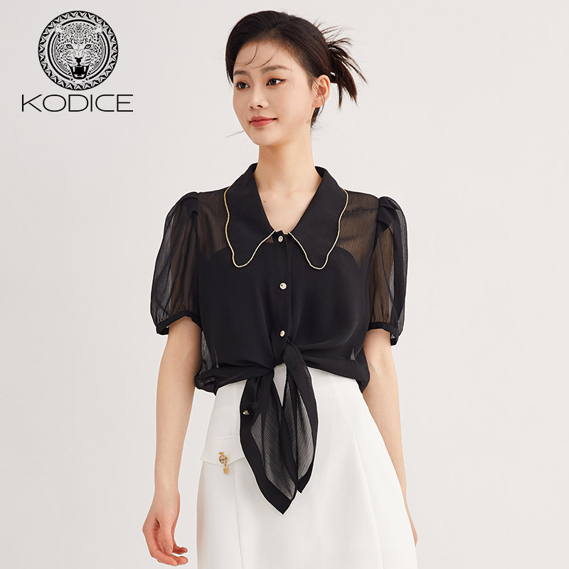KODICE黑色雪纺衫衬衫女