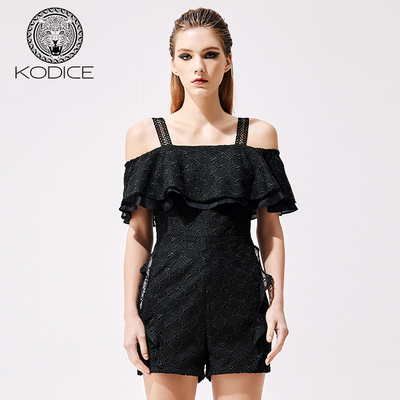 kodice黑色蕾丝一字肩连体裤