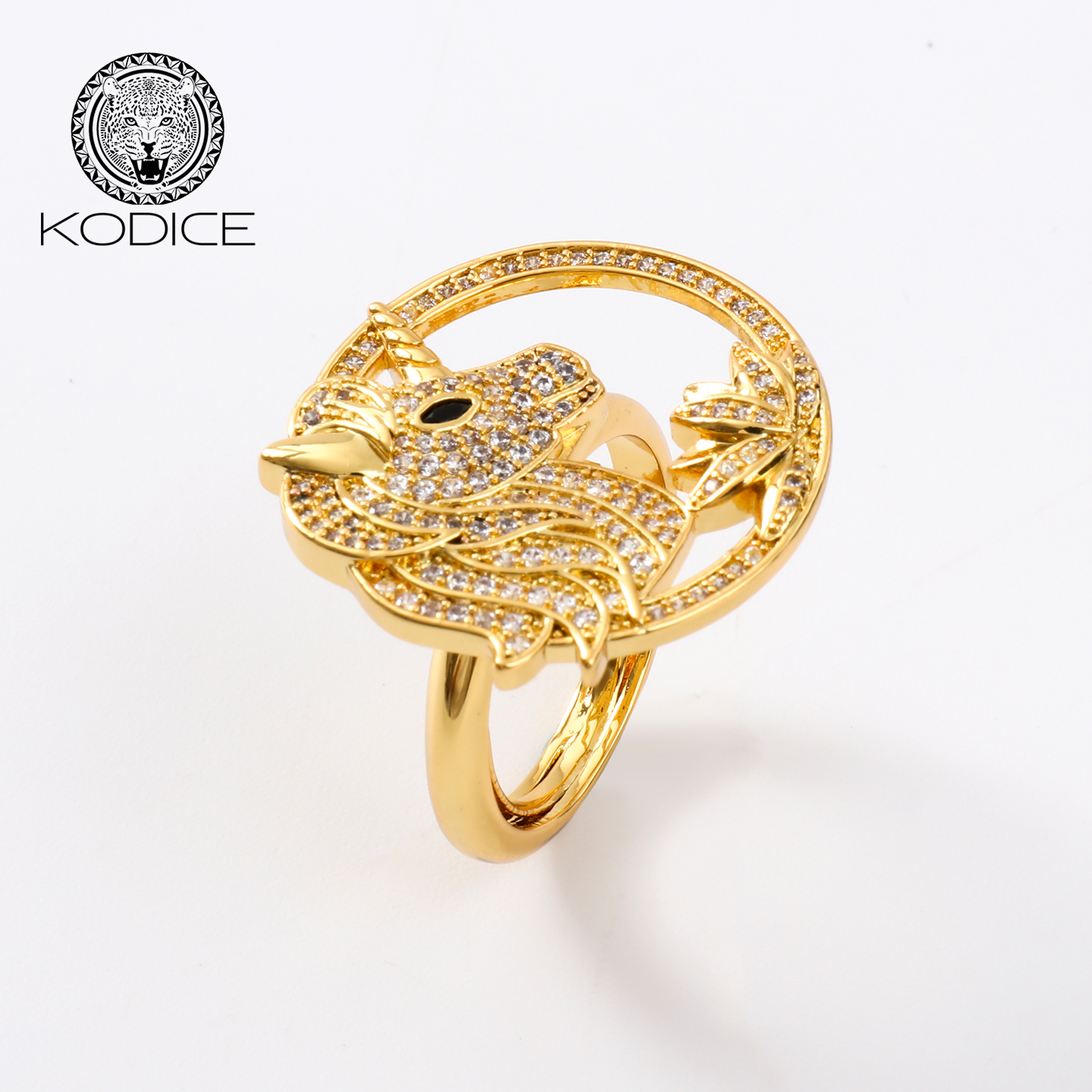 kodice金色镶钻独角鸟镂空戒指