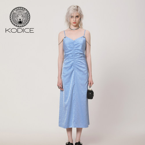 kodice蓝色提花吊带修身连衣裙