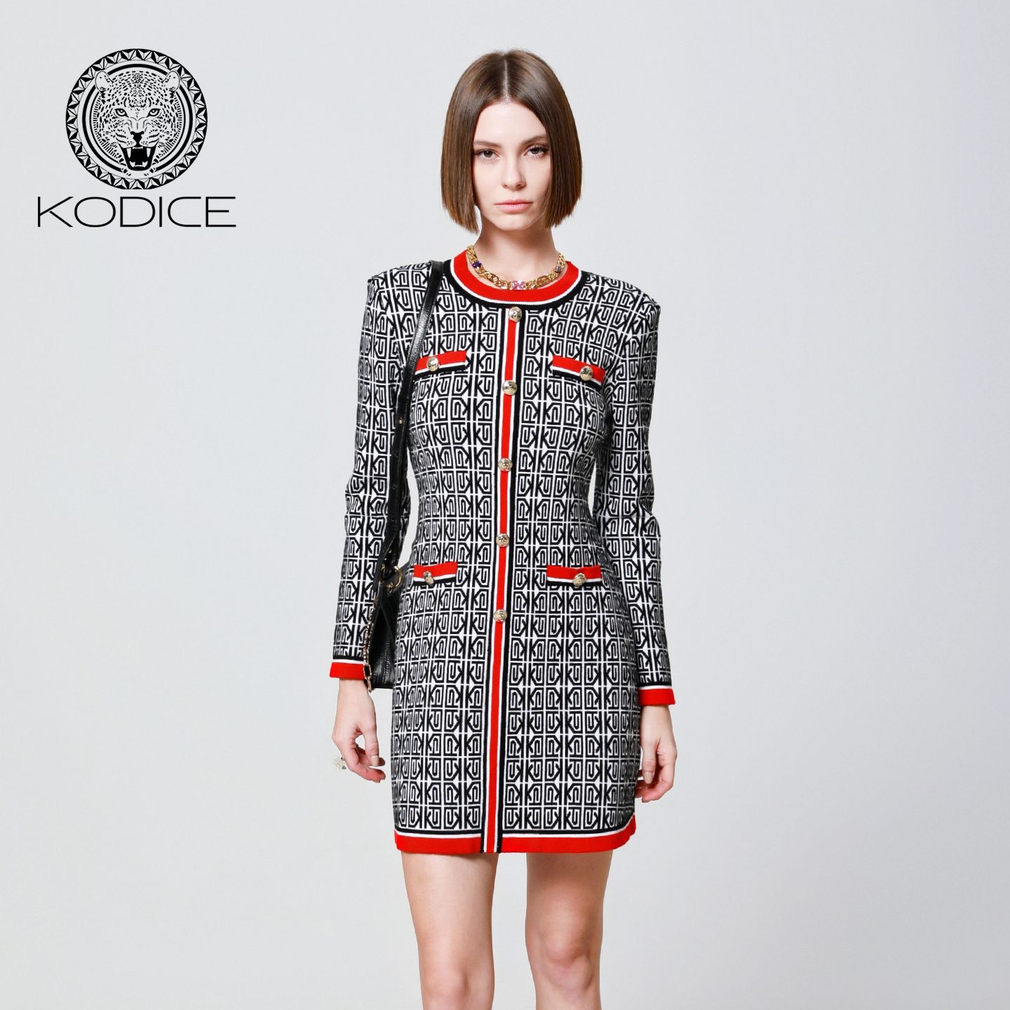 kodice修身撞色提花针织连衣裙