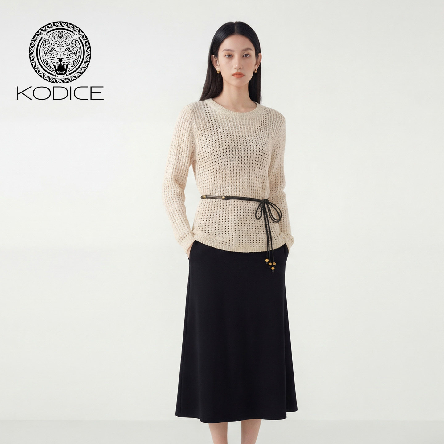 kodice2026春新款镂空提花针织衫吊带连衣裙子两件套装系带收腰女