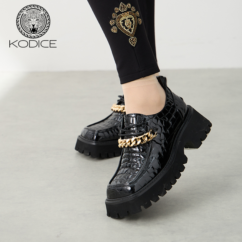 kodice黑色链条牛皮鞋乐福鞋