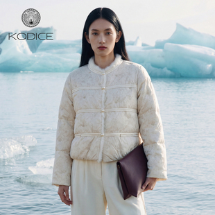 kodice棉服女2025新款短款小香风冬季白色毛领镶边国风外套女薄款