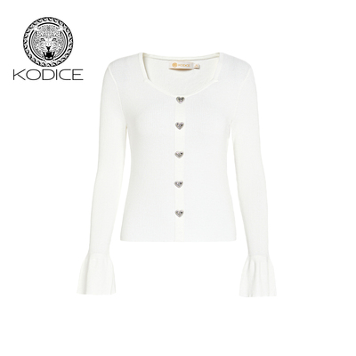 kodice白色方领修身长袖针织衫