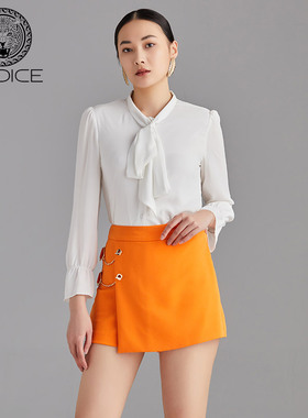 kodice金属链条裙裤春秋新款短裤拉链橙色收腰A字版裤子休闲裤