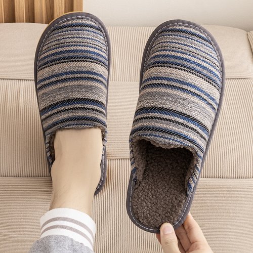 秋冬新款棉拖鞋情侣男女防寒居家用平软底棉麻面防滑保暖耐脏拖鞋