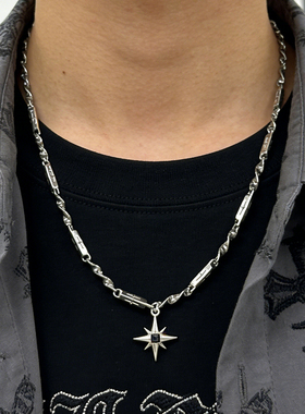 莫比乌斯星芒竹节拼接黑星芒吊坠钛钢项链锁骨链男生小众设计百搭