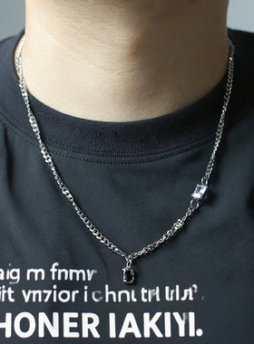 欧美复古方形锆石黑色吊坠项链