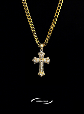 美式金色十字架满钻锁骨链男士