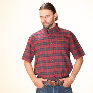 格子短袖 COUNTRY 复古男人休闲衬衫 乡村酒吧美式 休闲格纹衬衣 BAR