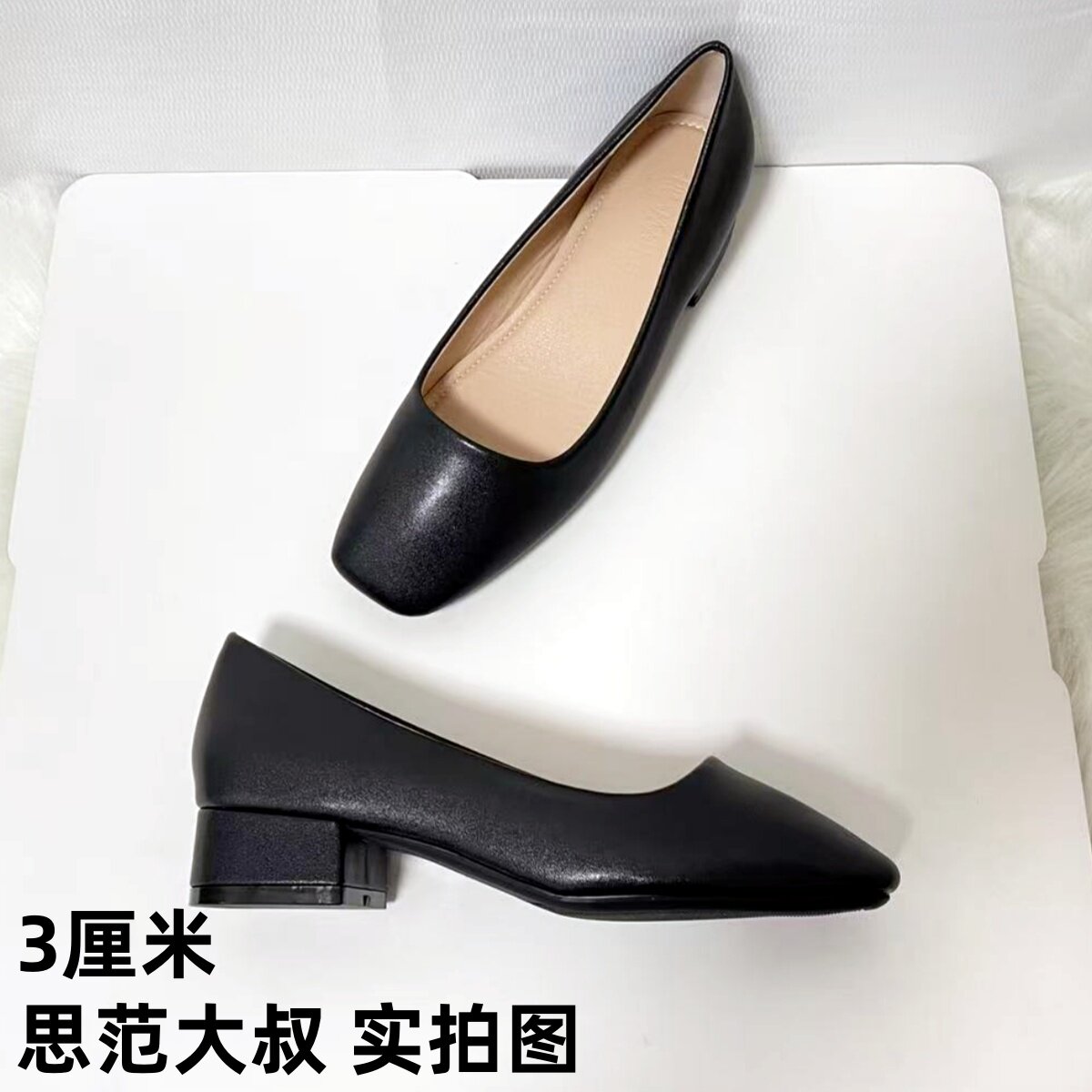 银色高跟鞋女2025新款春方头粗跟单鞋不累脚中跟女鞋软皮玛丽珍鞋