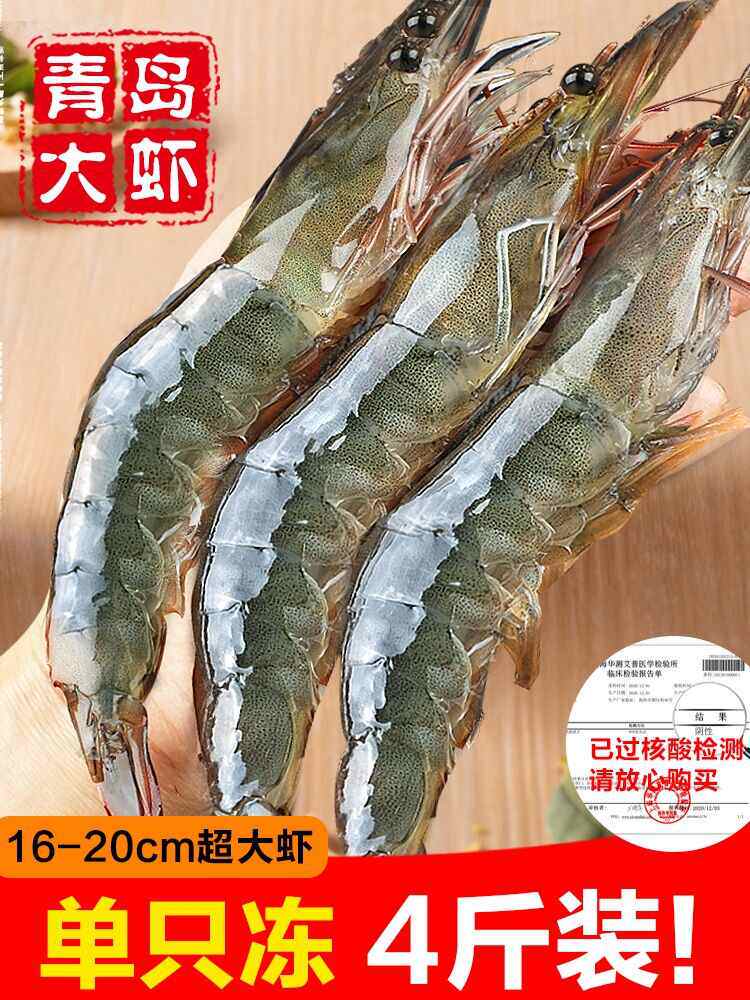 新鲜大虾鲜活超大基围虾青岛海虾特大青虾对虾海鲜水产冷冻鲜虾类