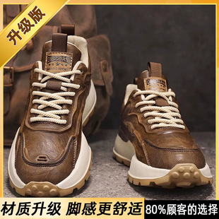 正品男鞋2026新款春季复古软底跑步男士休闲运动鞋增高厚底老爹鞋