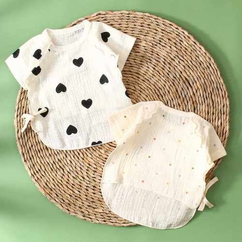 纯棉纱布夏季薄款新生儿上衣吸汗