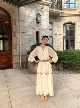 2026早春款U.me度假风气质优雅荷叶边显瘦百搭连衣裙