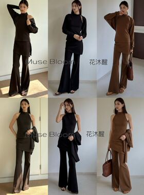 花沐醒88880假两件屁帘微喇裤女2026高腰修身显瘦垂感休闲长裤