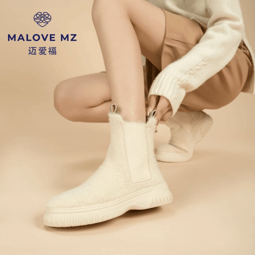 MALOVE MZ切尔西靴女靴套筒秋冬新款厚底休闲短靴英伦风烟筒靴