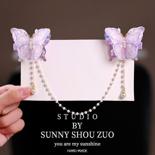 紫色亮片蝴蝶额头眉心坠宝宝公主额链前额额饰可爱超萌儿童头饰