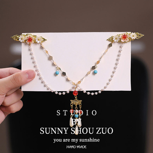 儿童额链头饰眉心坠汉服珍珠额饰额头链古风异域风花钿前额流苏