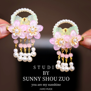 珍珠流苏头饰儿童马面裙配饰可爱发夹古装古代发卡中国风发饰古风