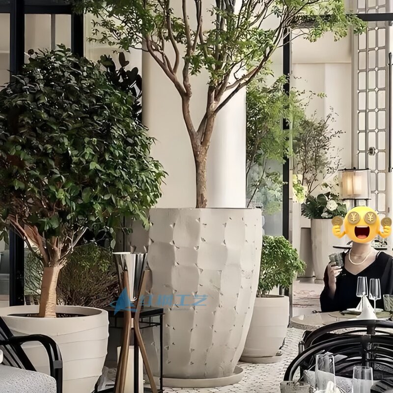 现代玻璃钢花盆商场公园酒店定制欧式仿砂岩异形花箱景观园林花器