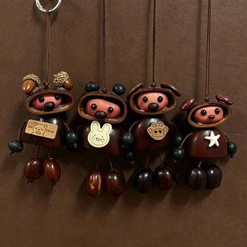 成品平安豆挂件风铃机器人diy手工摇铃天然疗愈系果壳铃挂件果核