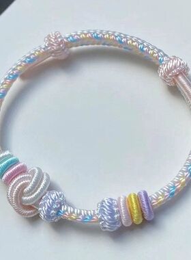 酒窝桃花结编绳手链半成品diy可穿珠穿吊坠酒窝结编织手绳男女款