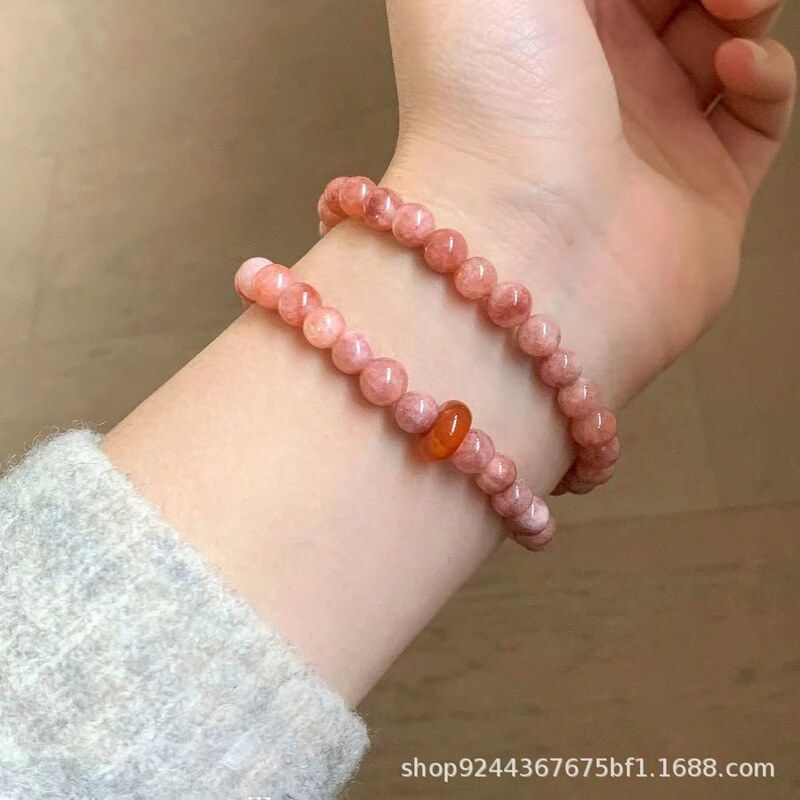 粉色ins天然太阳石叠戴手链国风学生版旺夫女款新中式甜美手串