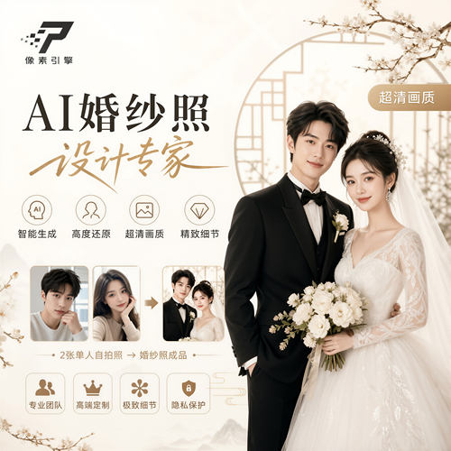 AI婚纱照定制不撞衫专属生成人物一致性古风民国白纱多种风格可选