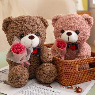 卡通玫瑰花泰迪熊毛绒玩具送女生情人节礼物小熊抱枕布娃娃女 新品
