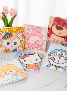 diy数字油画填色儿童手工绘可爱动漫油彩画填充小尺寸解压装饰画