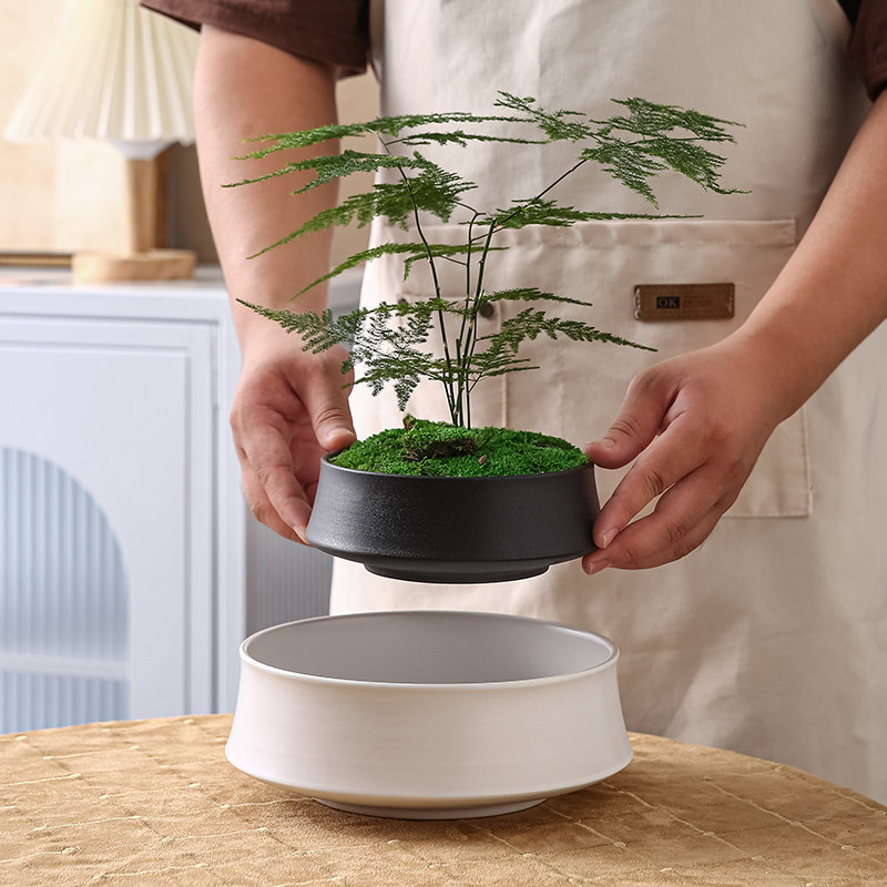 陶瓷花盆北欧简约皮革釉面日式