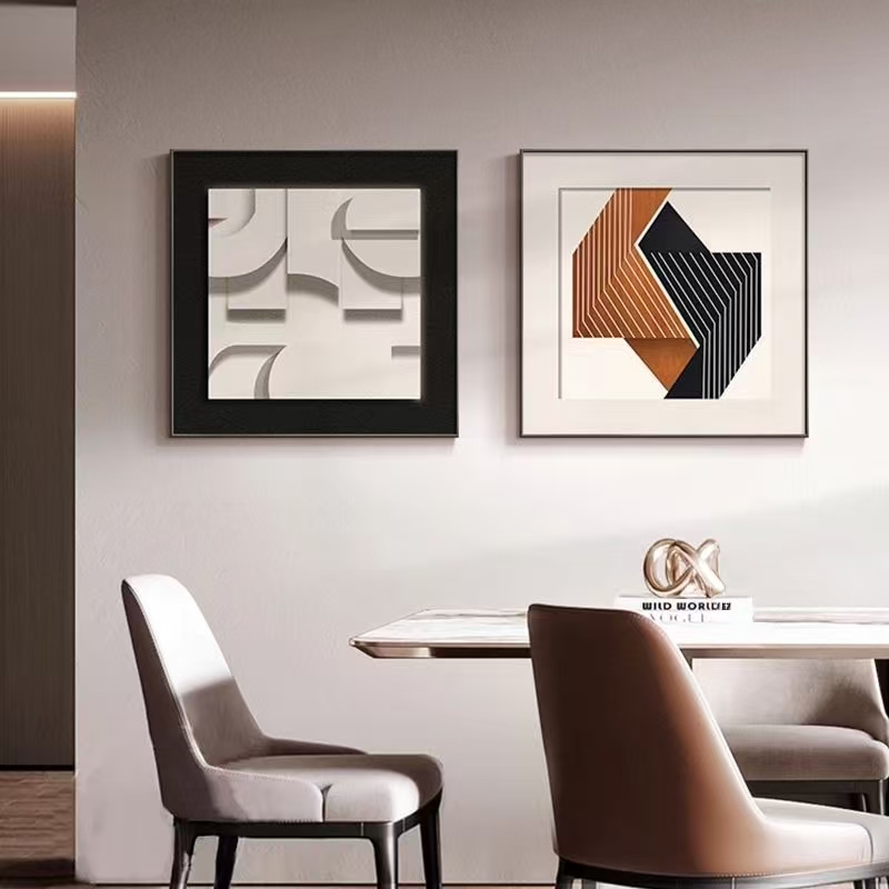 几何抽象餐厅装饰画现代极简饭厅背景墙组合画高级感客厅方形挂画图片