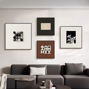 轻奢高级感客厅装饰画意式极简沙发背景墙壁画餐厅黑白灰抽象挂画