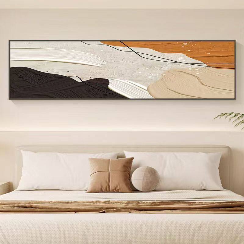 抽象艺术卧室装饰画现代简约主卧床头挂画横版大气肌理感客厅壁画