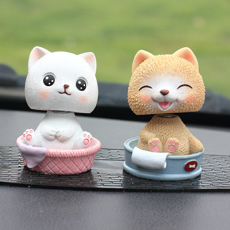 创意摇头脸盆小猫小狗萌宠车载摆件卡通娃娃汽车饰品客厅卧室装饰